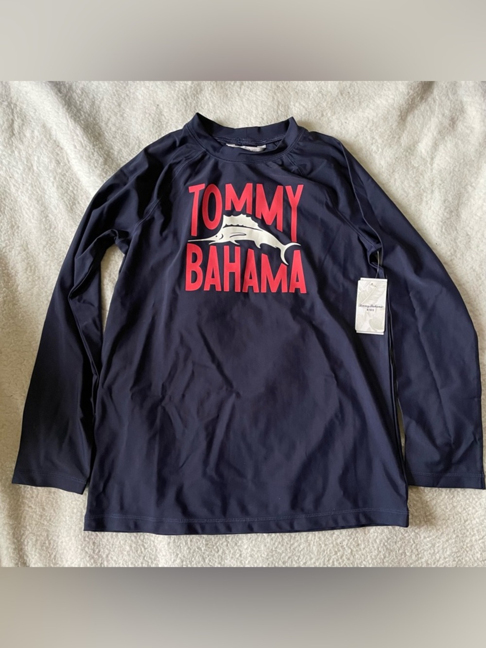 Tommy Bahama Boy's Long Sleeve Rash Guard UV Swim Shirt Navy Blue XL NWT